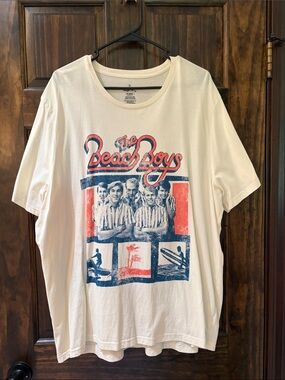 Wrangler Cream Short Sleeve Tee with Red & Blue Beach Boys Graphic